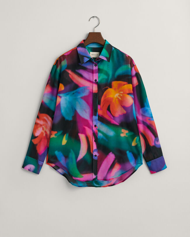 Relaxed Fit Baumwoll Seiden Bluse mit Blumen-Print