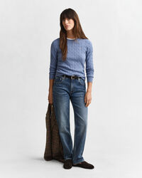 Zopfstrick Rundhalspullover aus Stretch-Baumwolle