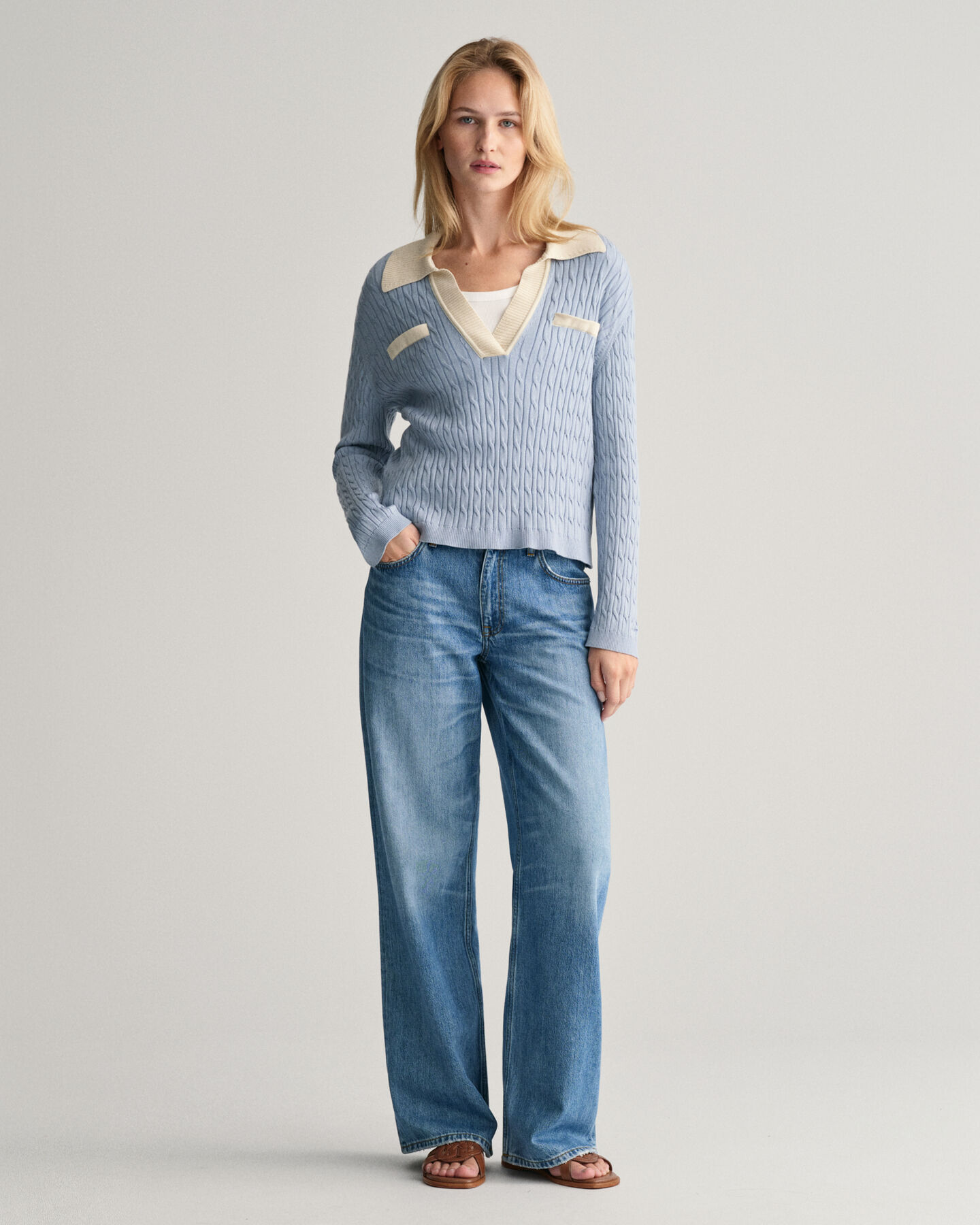 Zopfstrick Polopullover