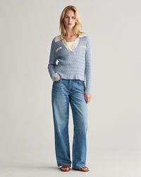 Zopfstrick Polopullover