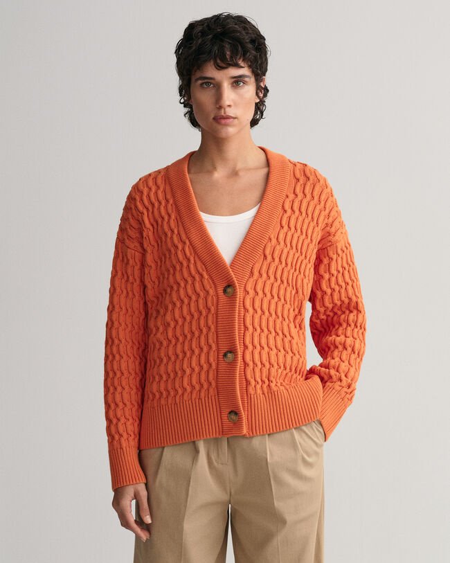 Textured V-Neck Strickjacke aus Baumwolle