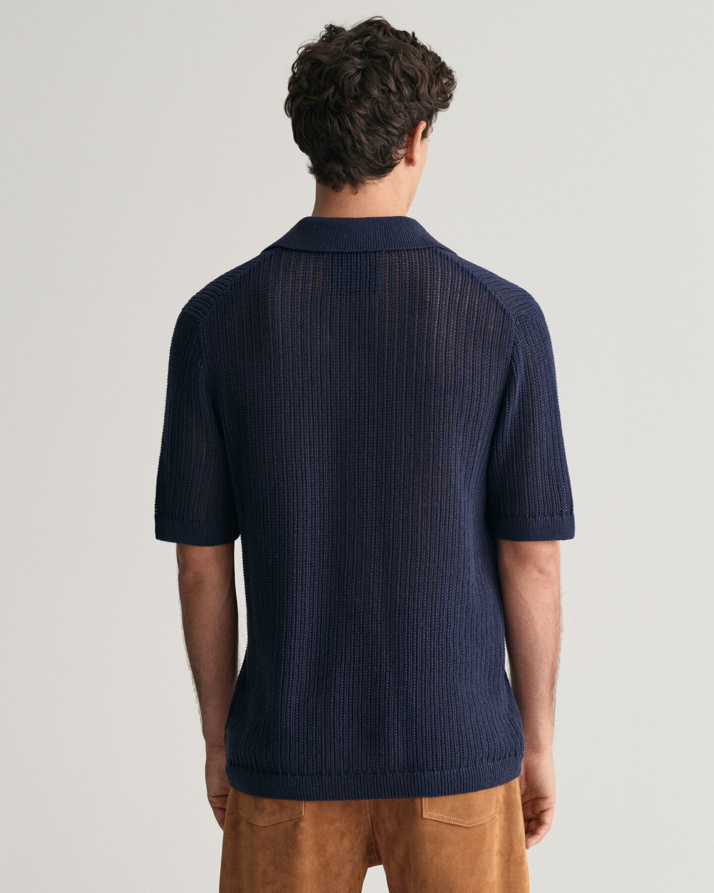 Gerippter Kurzarm Polopullover aus Leinenmix