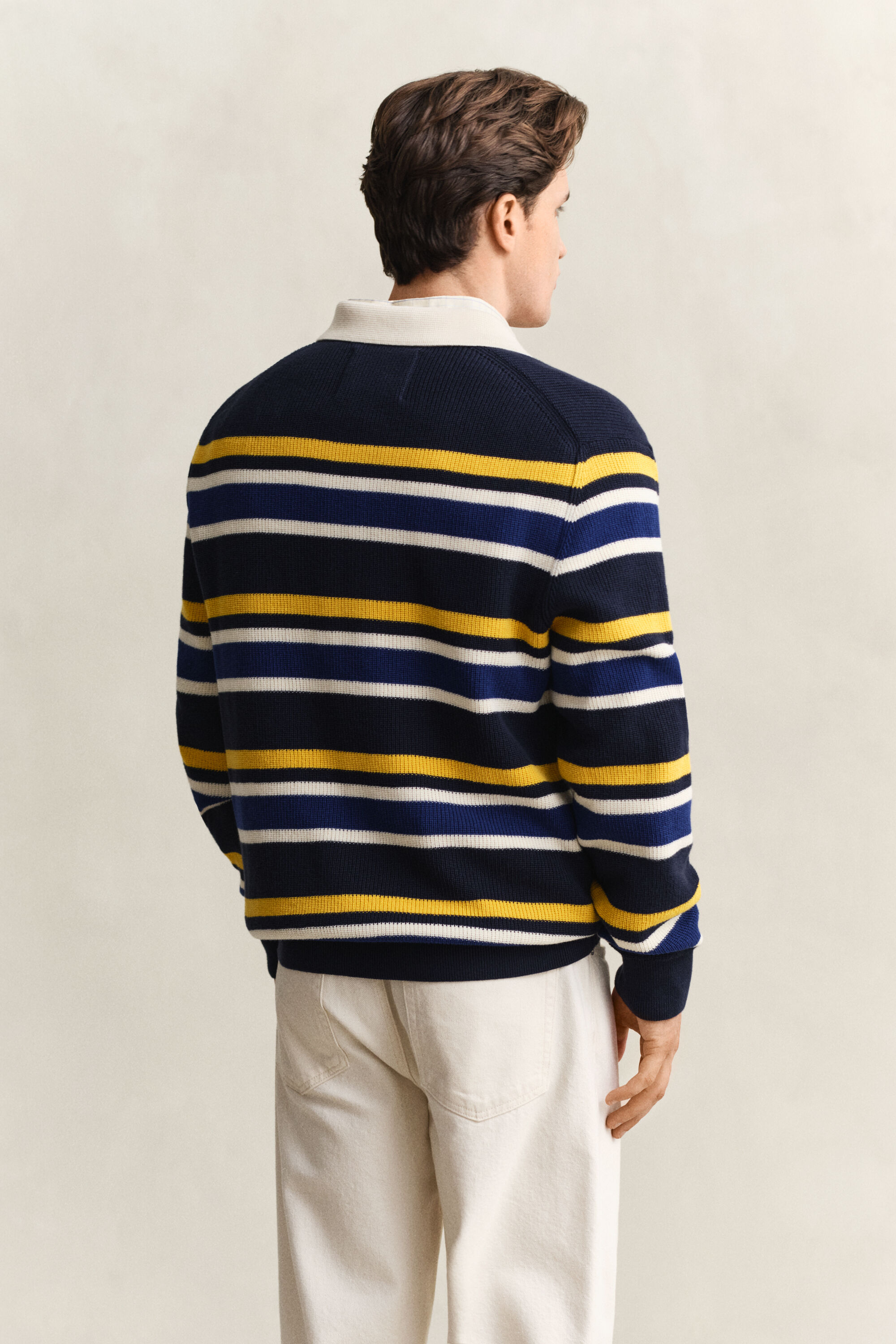 Gerippter Polopullover mit Streifen