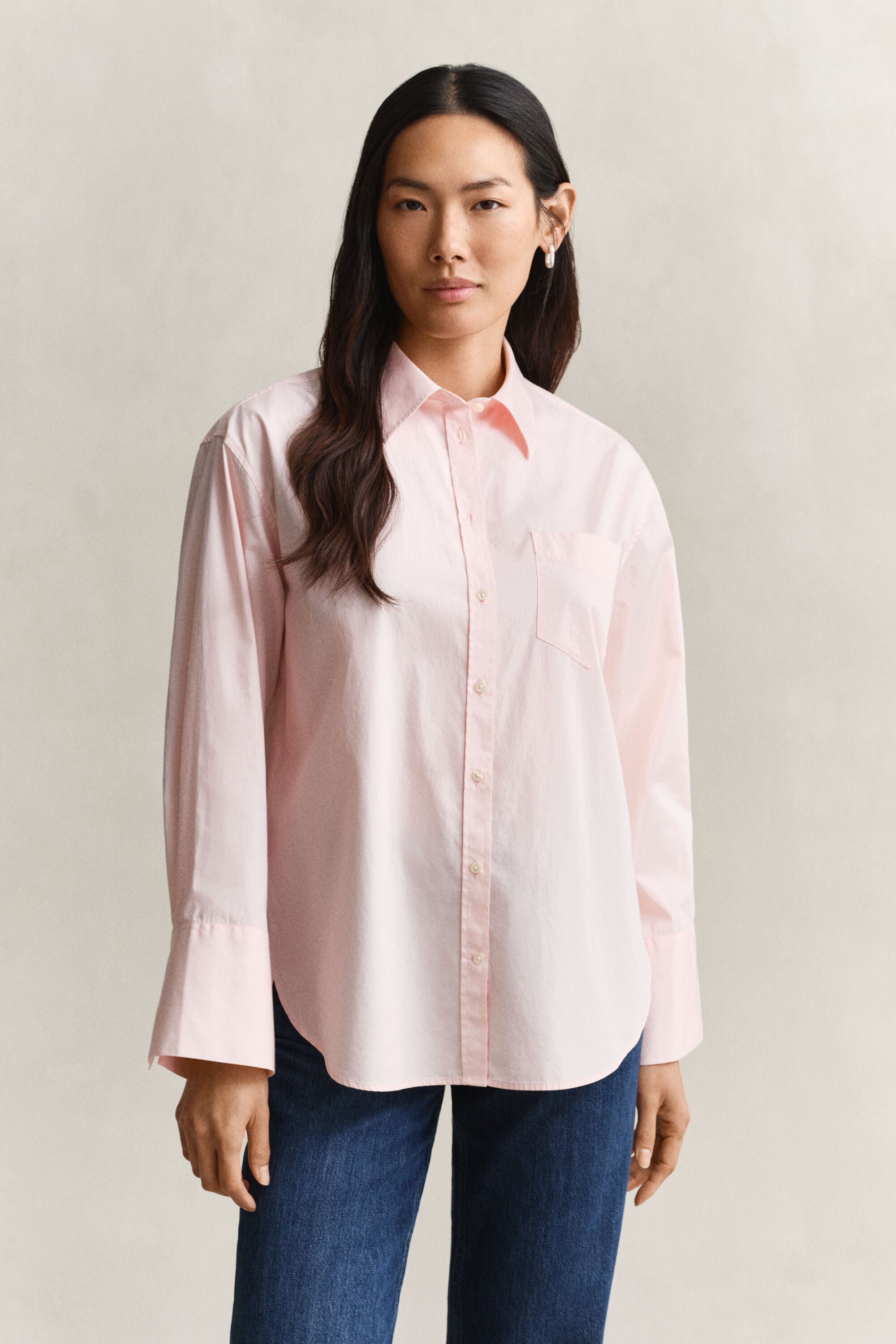 Classic Popeline-Bluse mit weiten Ärmeln