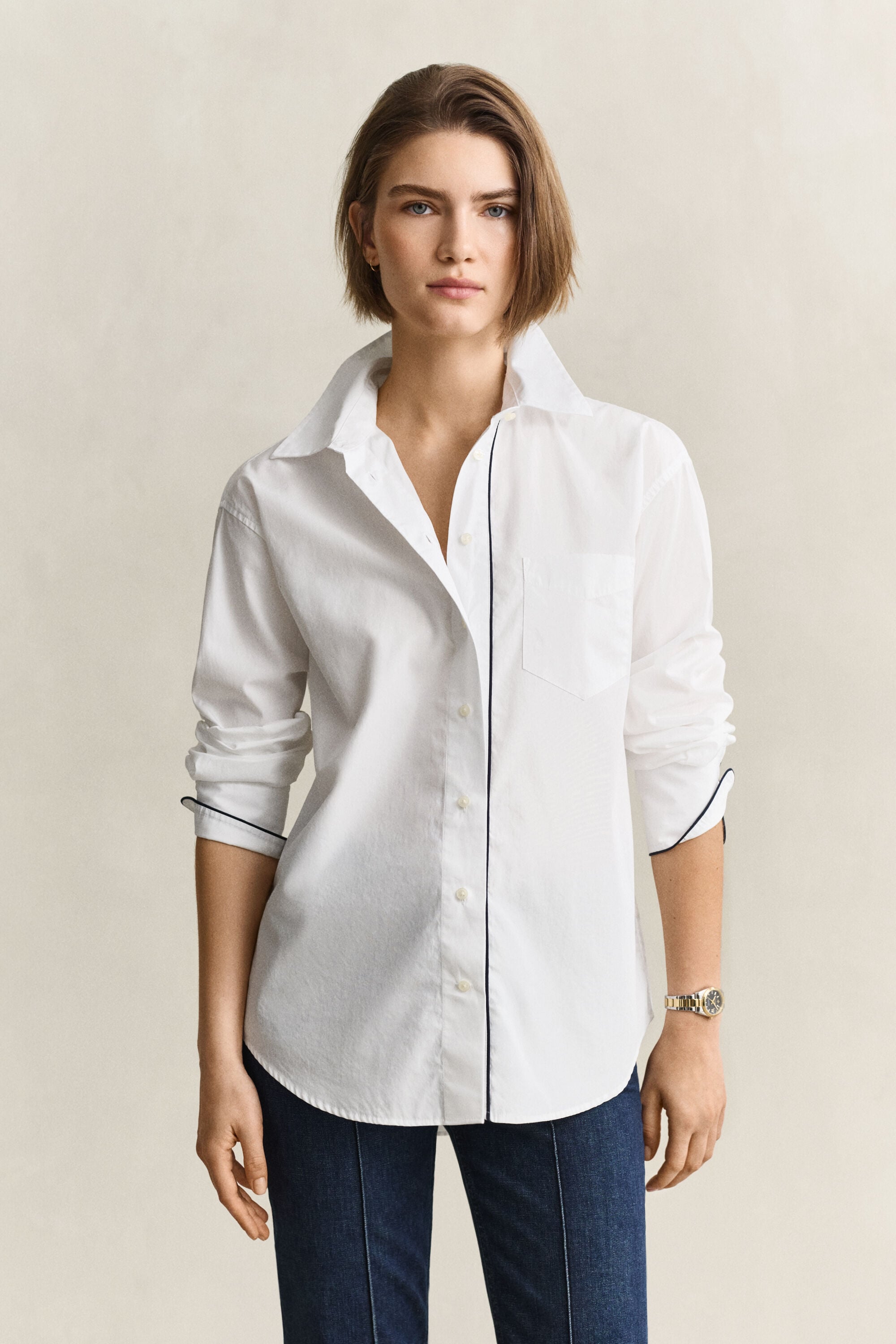 Bluse mit Paspeln