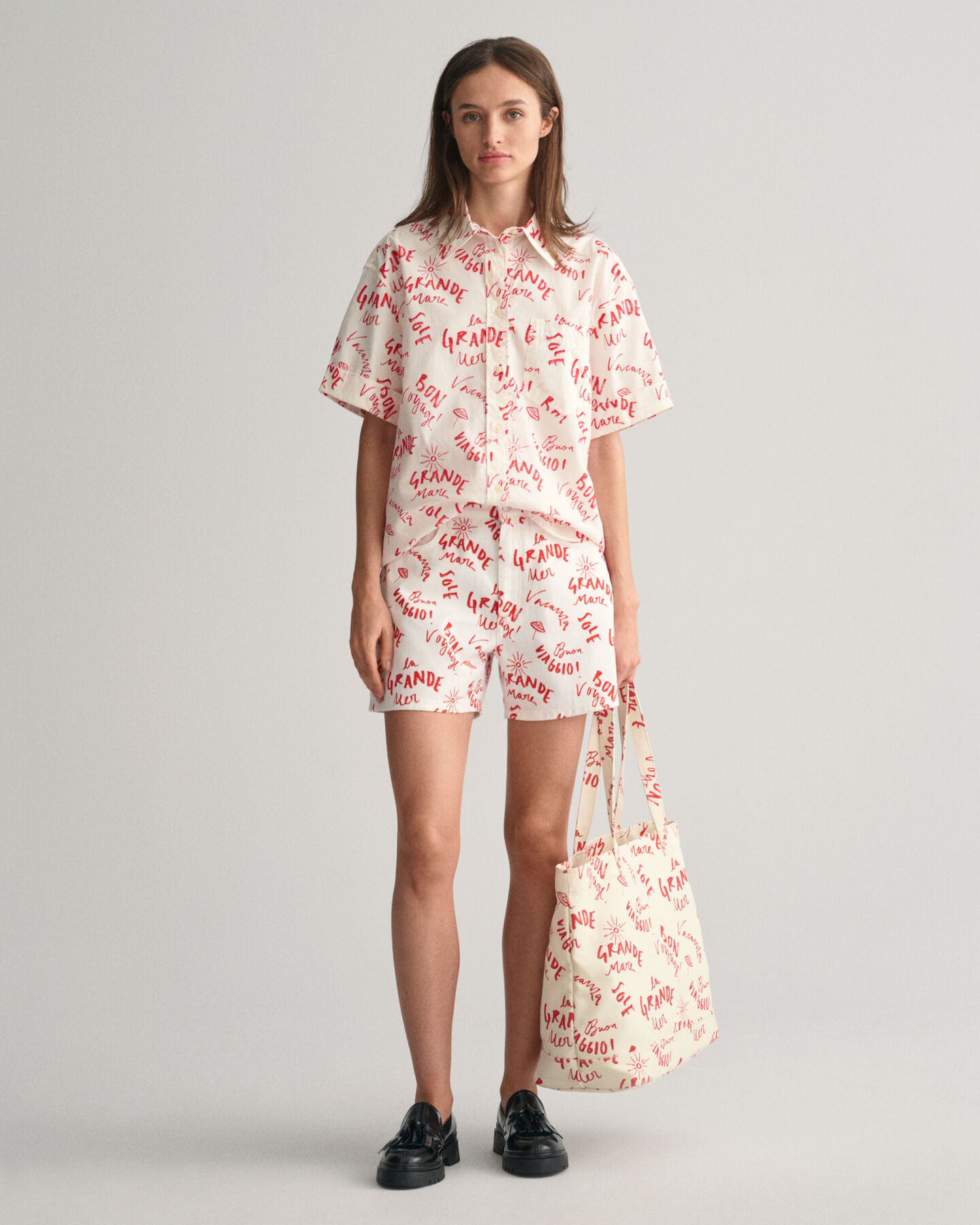 Relaxed Fit Kurzarmbluse mit Text-Print