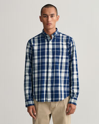 Regular Fit Indigo Tartan Hemd aus Twill