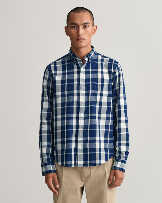 Regular Fit Indigo Tartan Hemd aus Twill