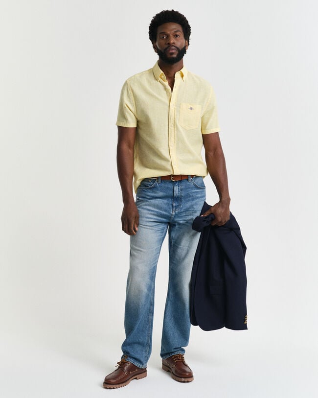 Regular Fit Baumwoll Leinen Kurzarmhemd