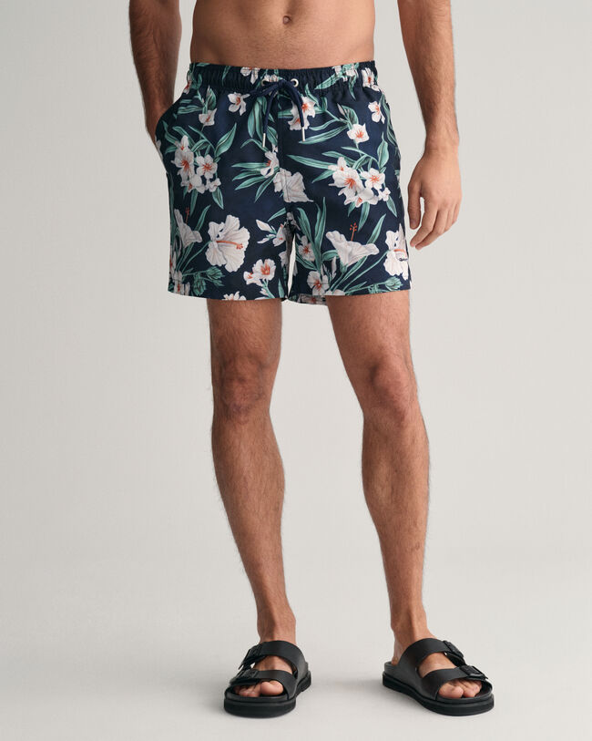 Badeshorts mit Oleander-Print