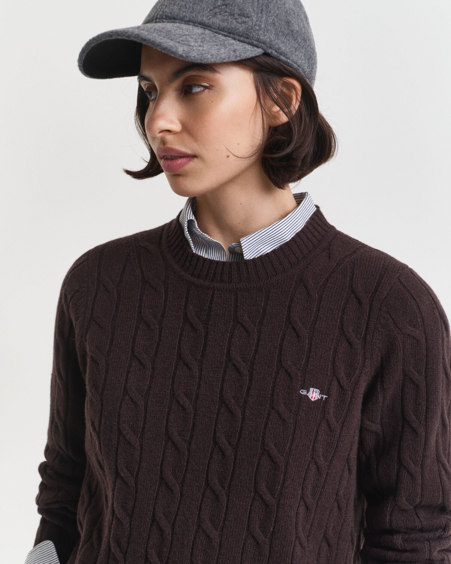 Lambswool Zopfstrick Rundhalspullover