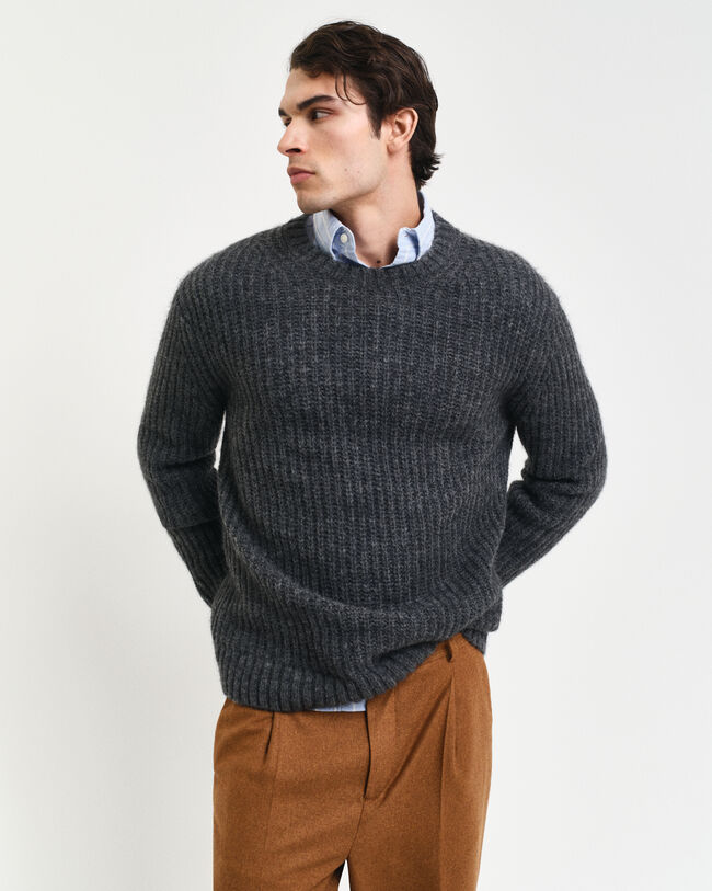Gerippter Rundhalspullover aus Alpaka-Woll-Gemisch
