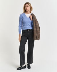 Zopfstrick V-Neck Pullover aus Stretch-Baumwolle