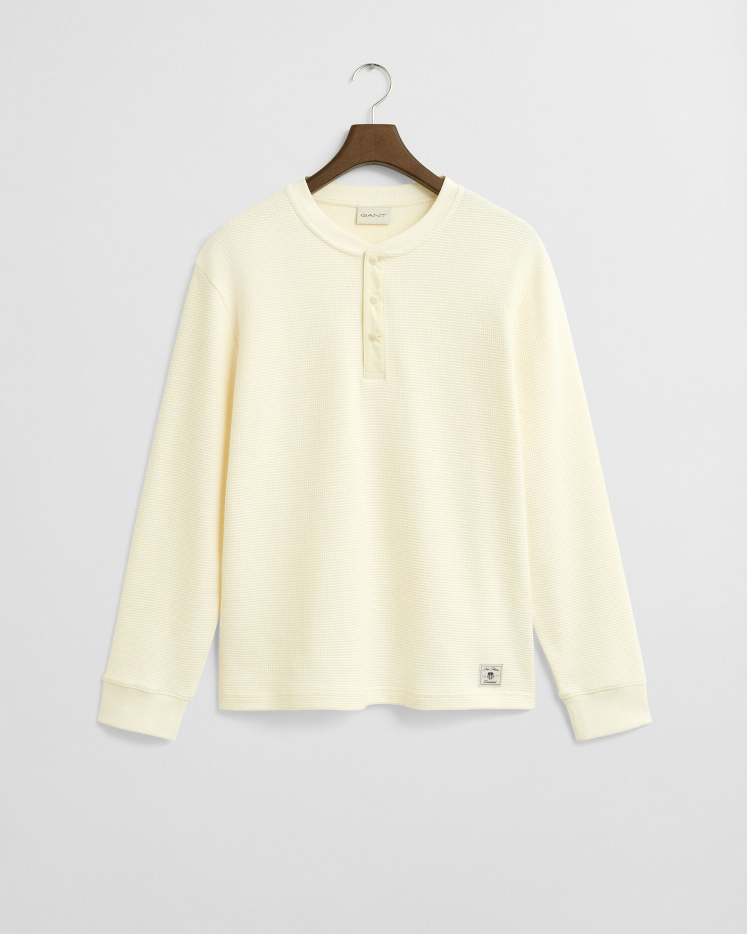 Waffle Textured Henley Langarm-T-Shirt