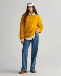 Furry Zopfstrick Rundhalspullover