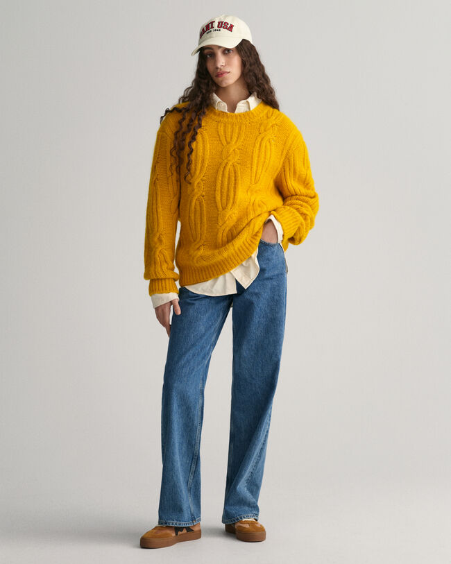 Furry Zopfstrick Rundhalspullover