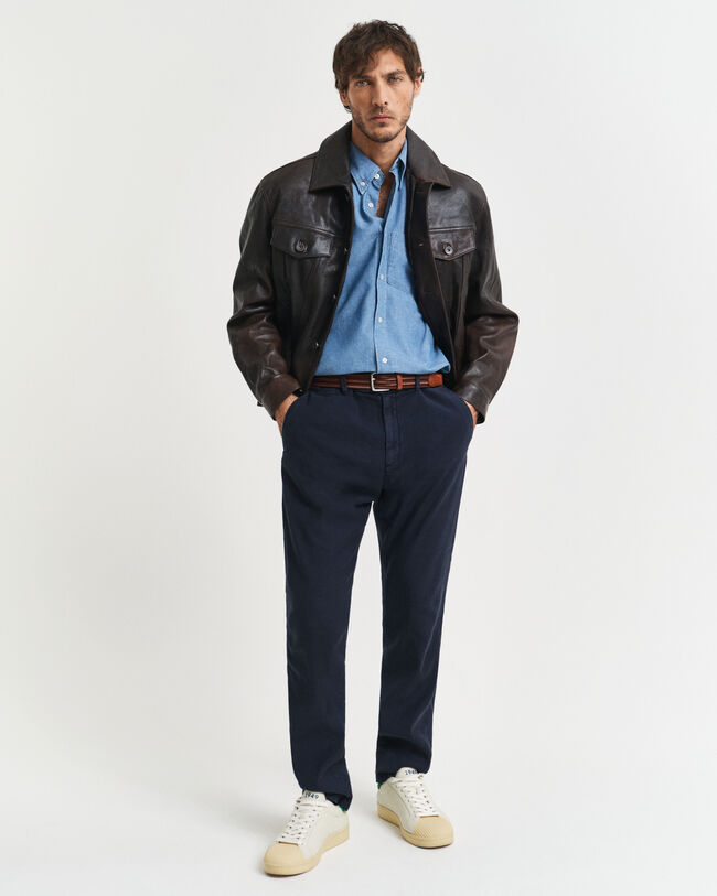 Slim Fit Chinohose aus Baumwolle und Leinen