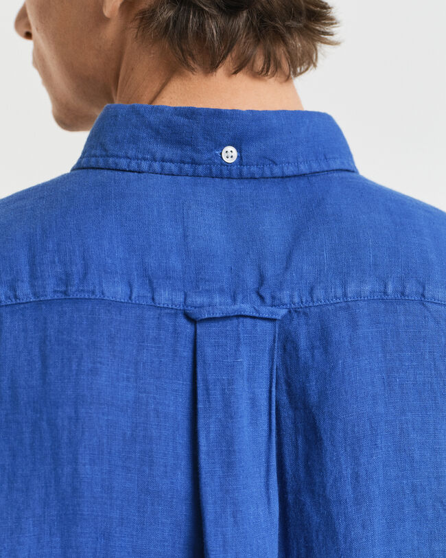 Stückgefärbtes Regular Fit Leinen Kurzarmhemd