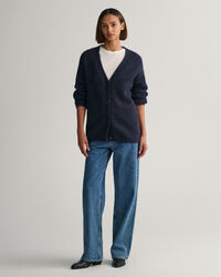 V-Neck Strickjacke mit haariger Struktur