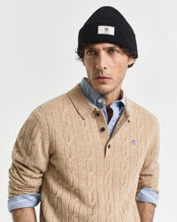 Lambswool Zopfstrick Polopullover