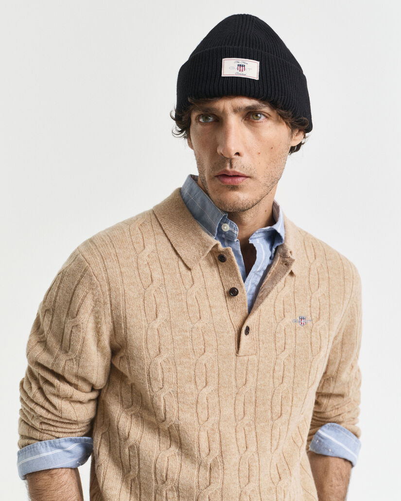 Lambswool Zopfstrick Polopullover