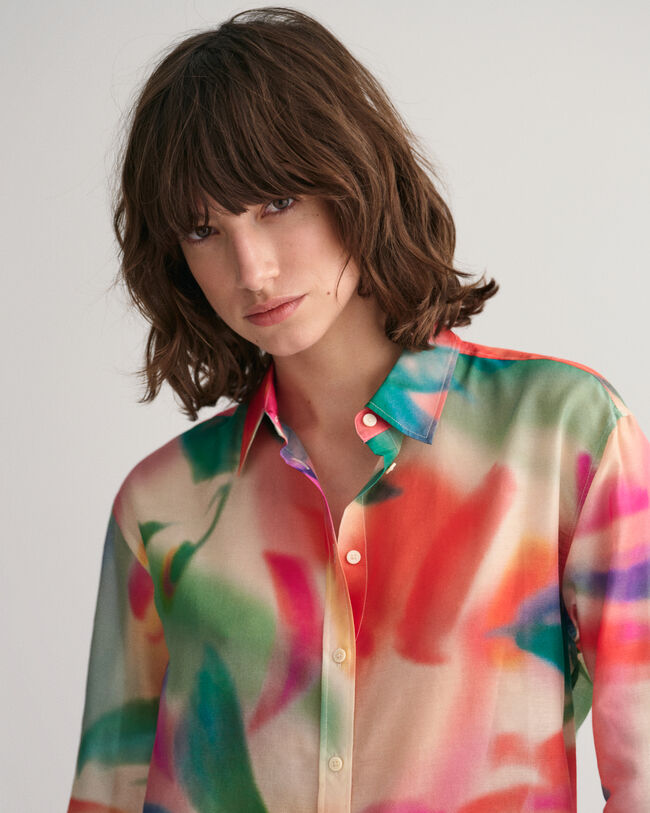 Relaxed Fit Baumwoll Seiden Bluse mit Blumen-Print