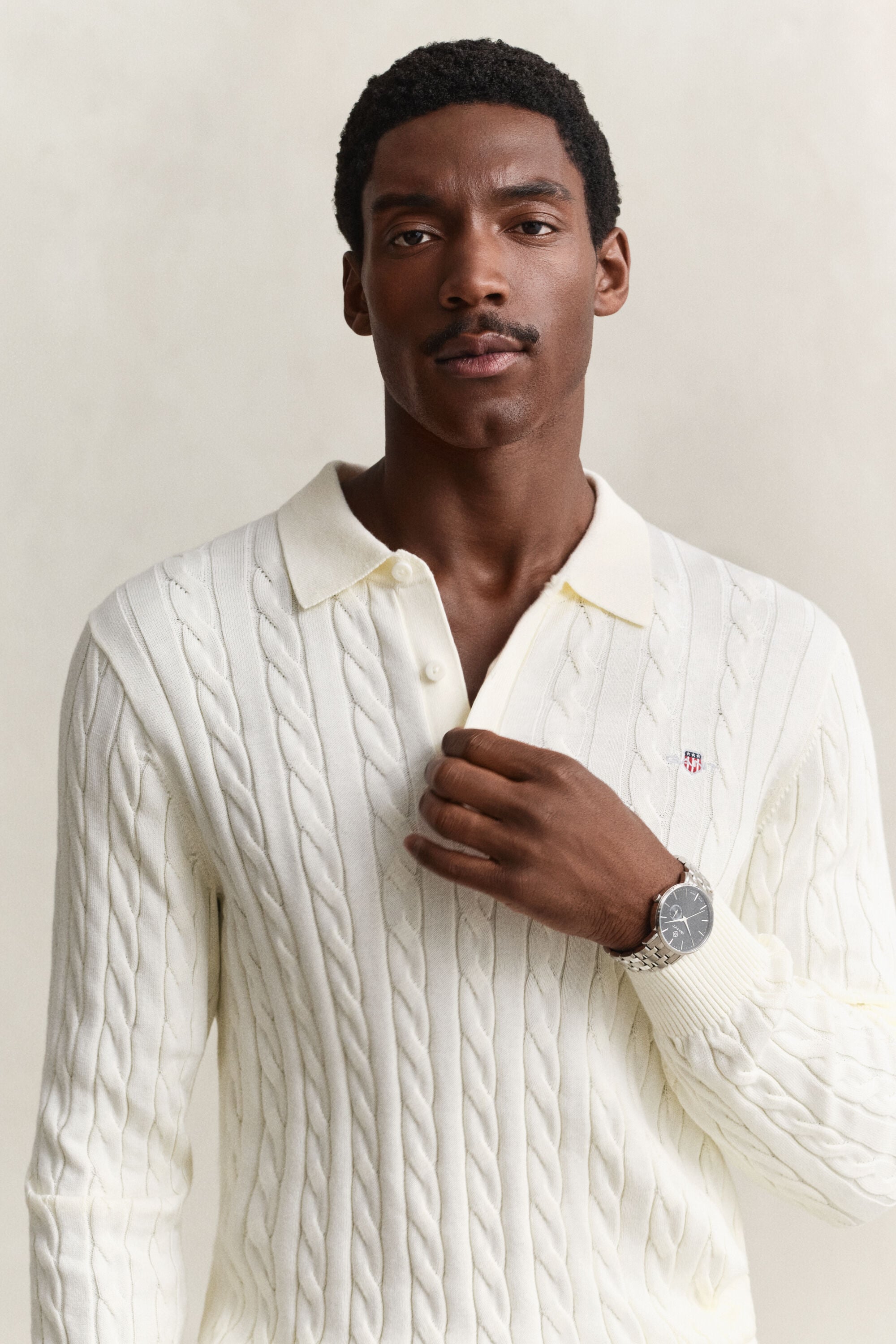 Zopfstrick Polopullover aus Baumwolle