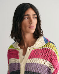 Polopullover mit offenmaschiger Struktur