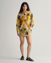 Relaxed Fit Baumwoll Seiden Bluse mit Sonnenblumen-Print