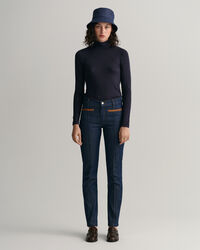 Slim Fit Jeans mit Lederdetails