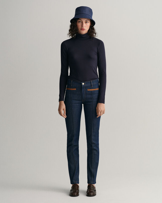 Slim Fit Jeans mit Lederdetails