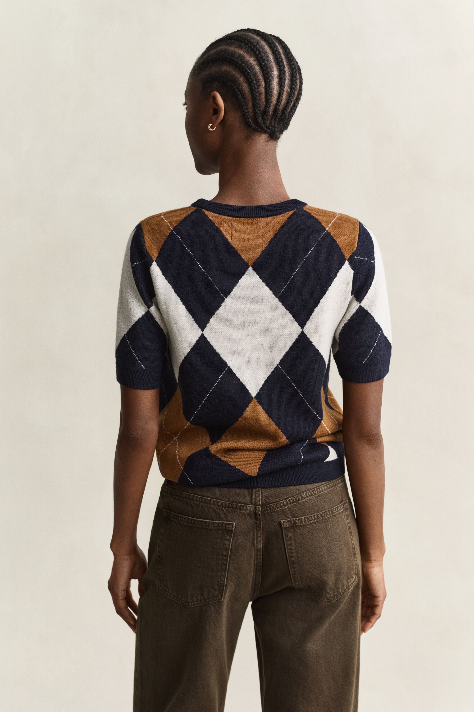 Argyle Kurzarmpullover aus Wolle