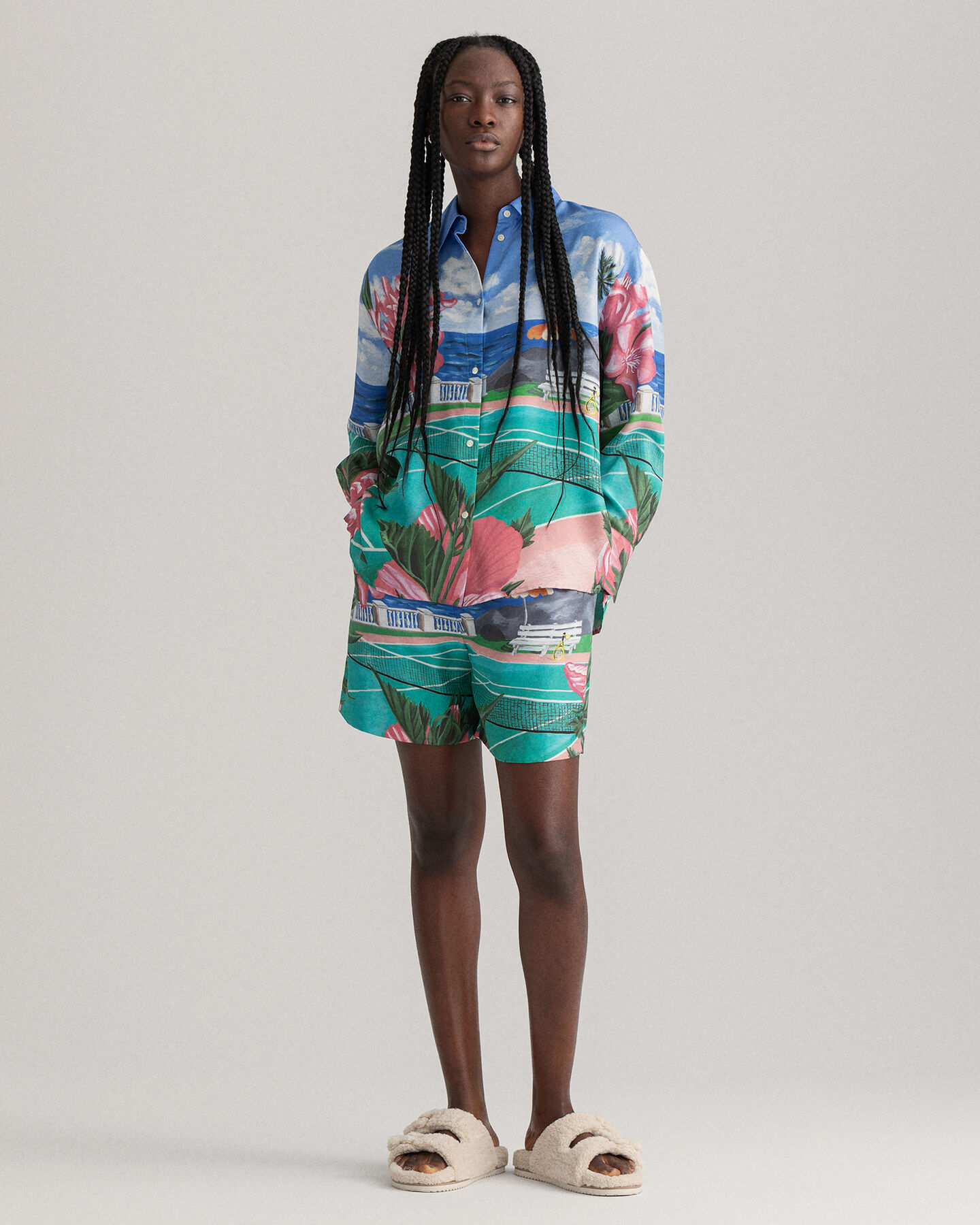 Scenery Print Seidenbluse