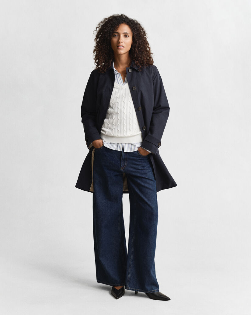 Zopfstrick V-Neck Pullover aus Stretch-Baumwolle