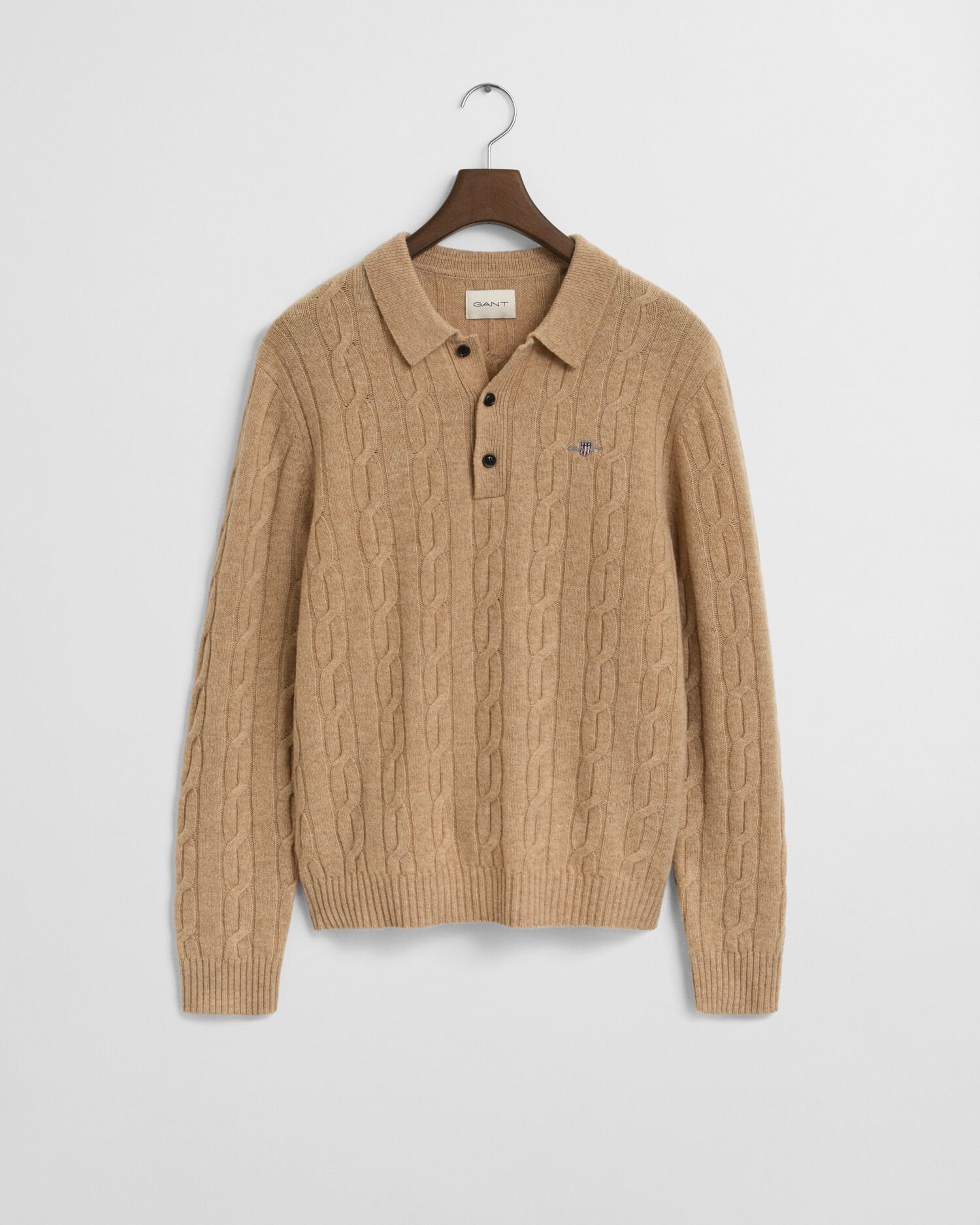 Lambswool Zopfstrick Polopullover