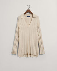 Rippstrickpullover mit offenem Kragen