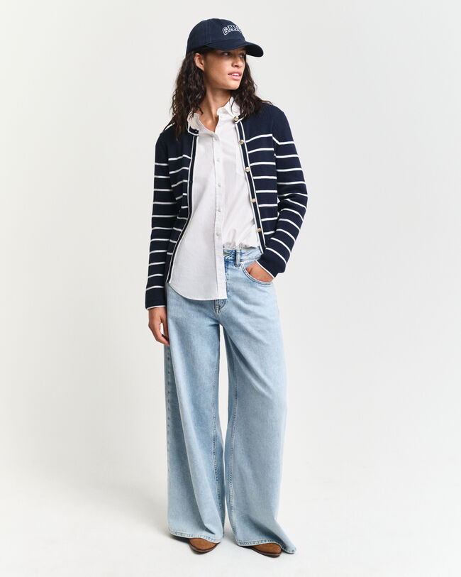 Gerippte Strickjacke mit Marinestreifen