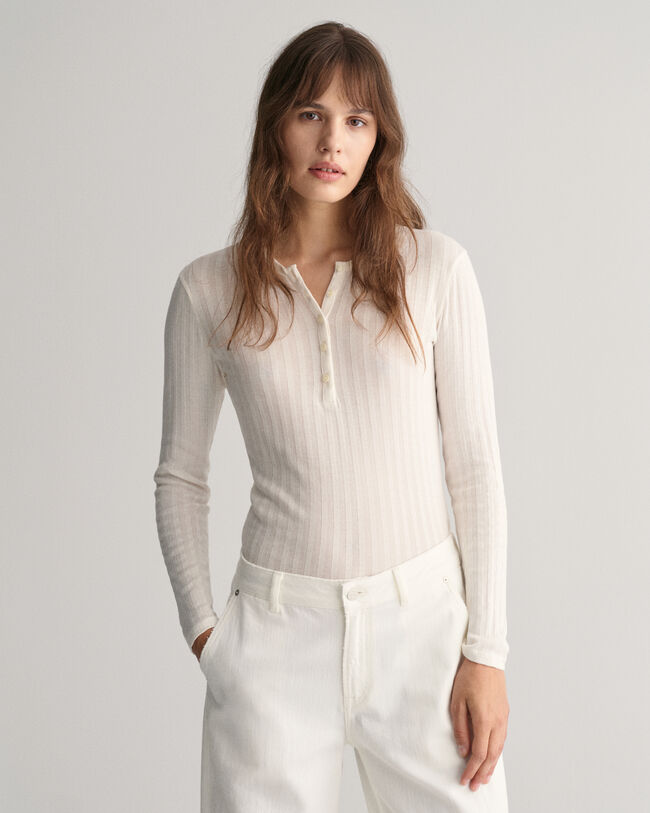 Geripptes Henley Langarm-T-Shirt