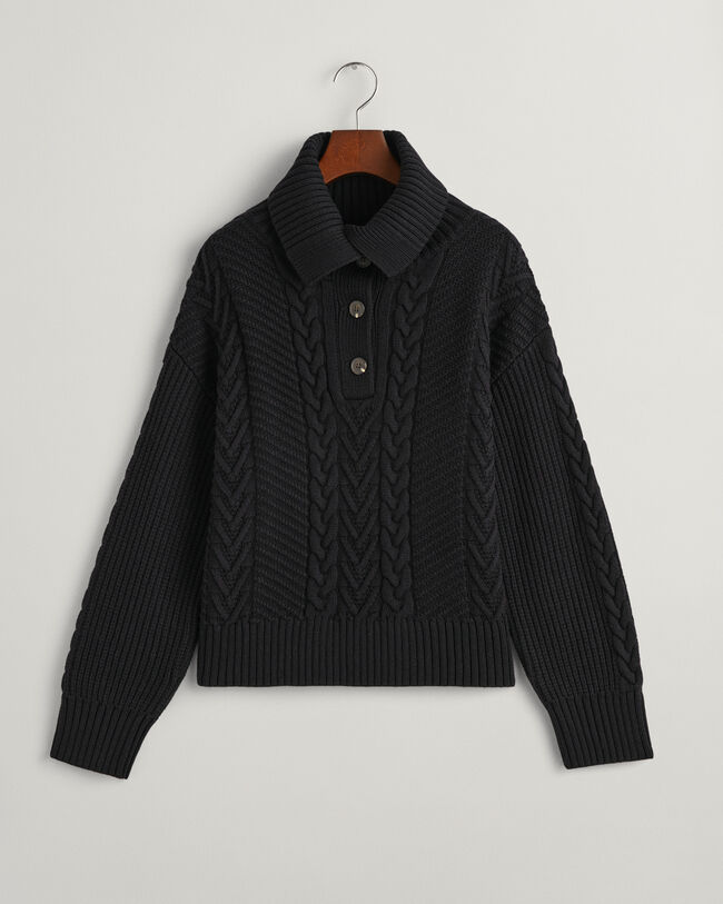 Zopfstrick Rollkragenpullover mit Knöpfen