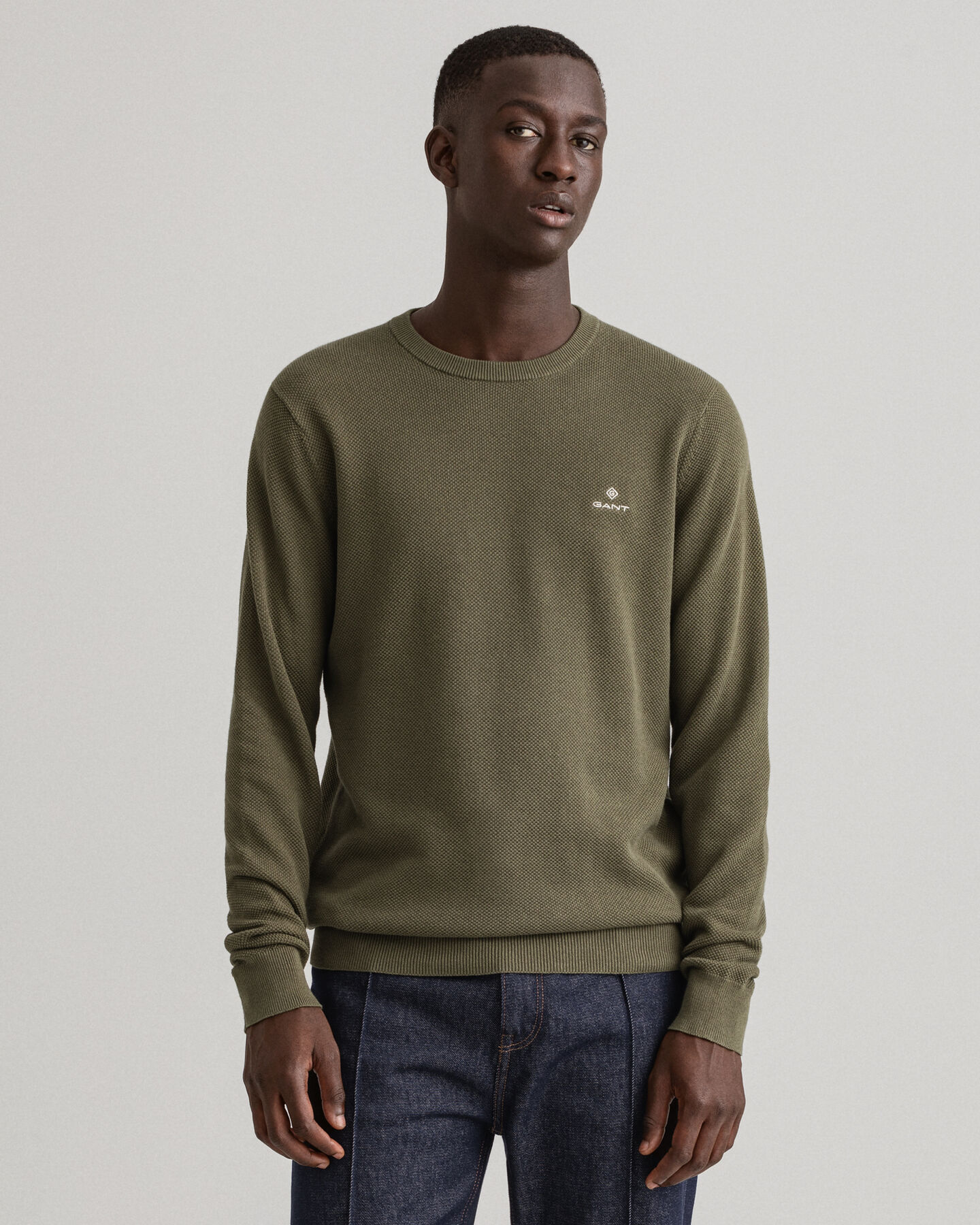 Rundhalspullover aus Baumwoll-Piqu&eacute;