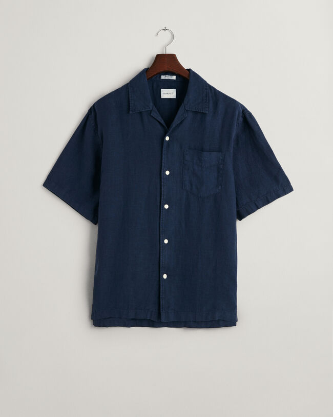 St&uuml;ckgef&auml;rbtes Relaxed Fit Leinen Kurzarmhemd