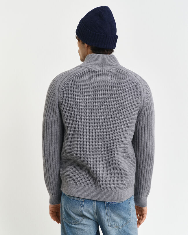 Strickjacke aus strukturiertem Wollgemisch mit Reißverschluss