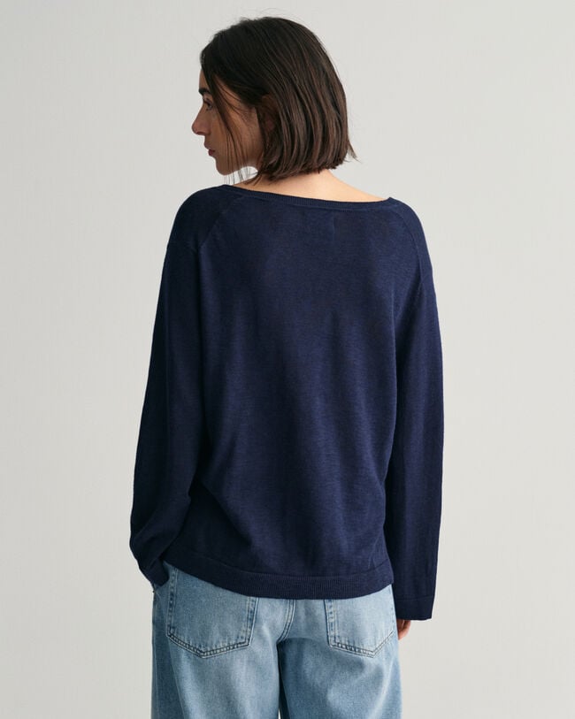 V-Neck Pullover aus Leinenmischgewebe