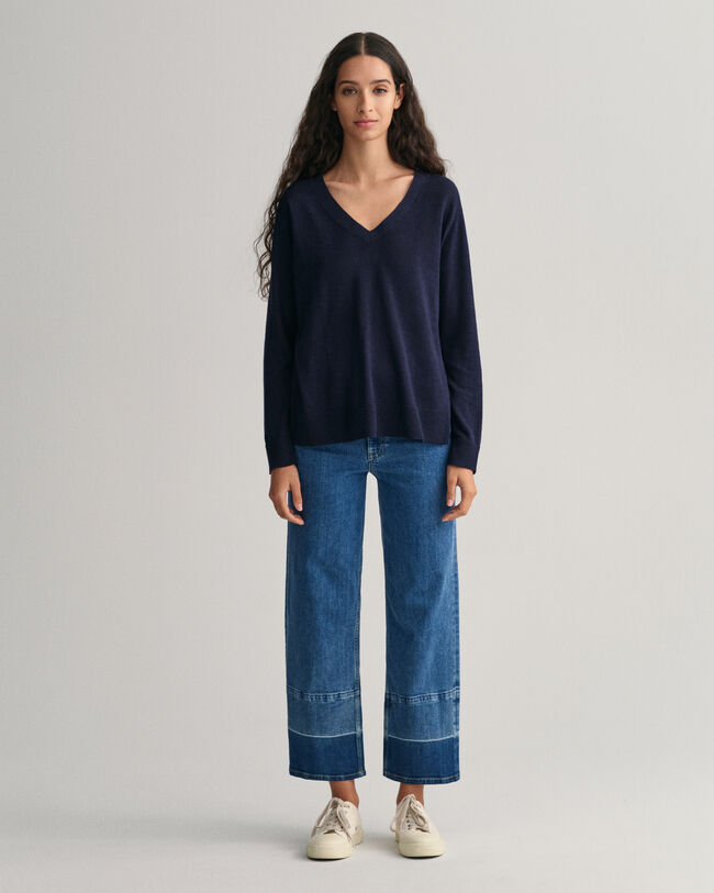 V-Neck Pullover aus Leinenmischgewebe