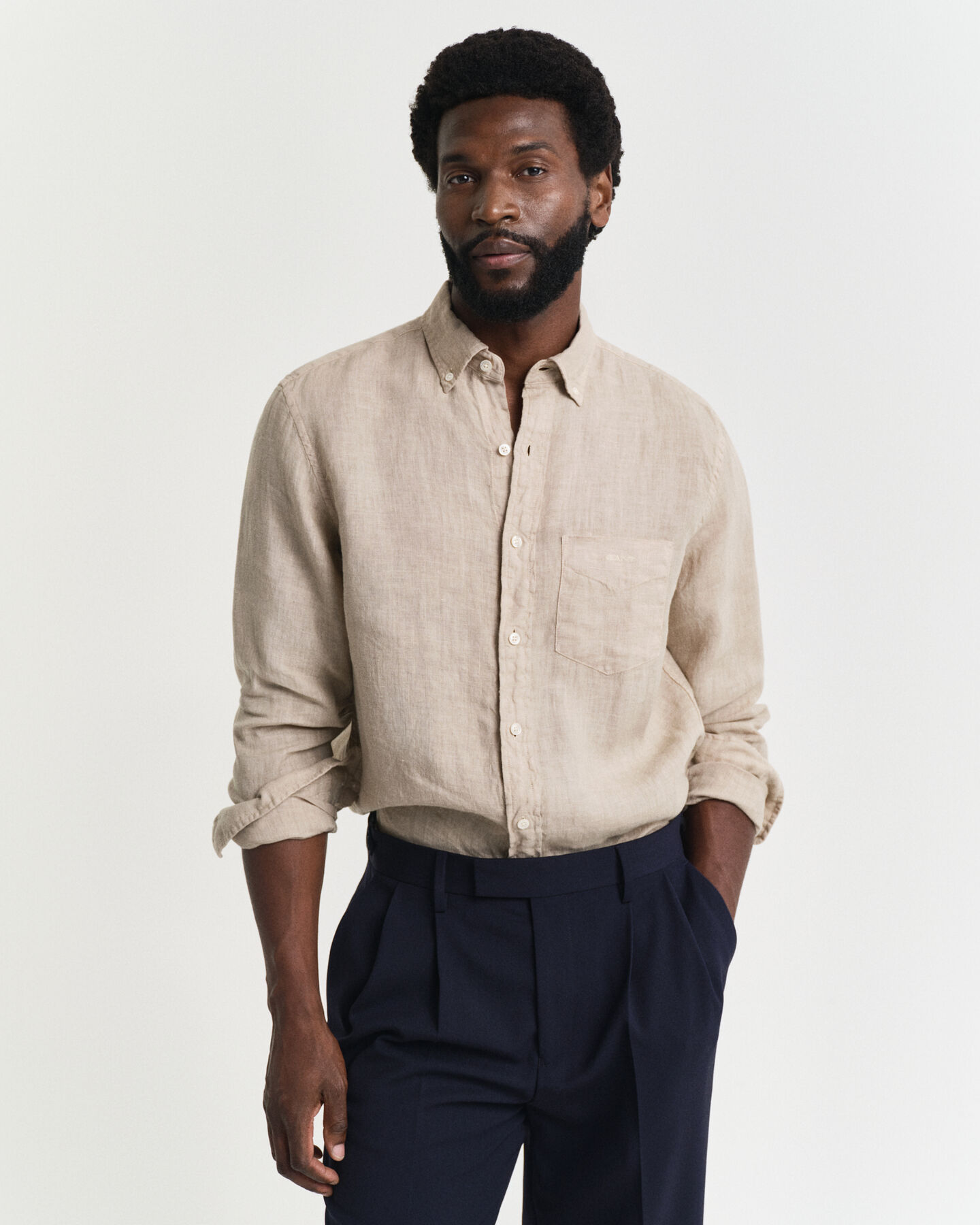 St&uuml;ckgef&auml;rbtes Regular Fit Leinen Hemd