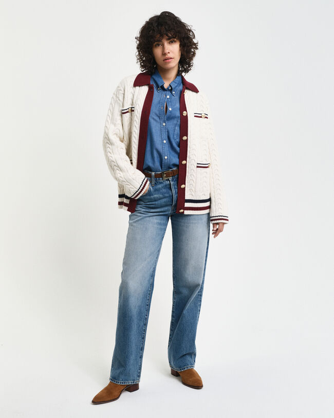 Kontrast Strickjacke mit Zopfmuster