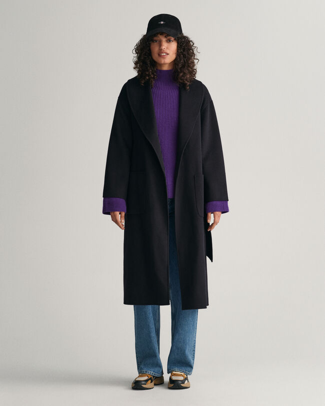 Gerippter Wollpullover mit Stehkragen