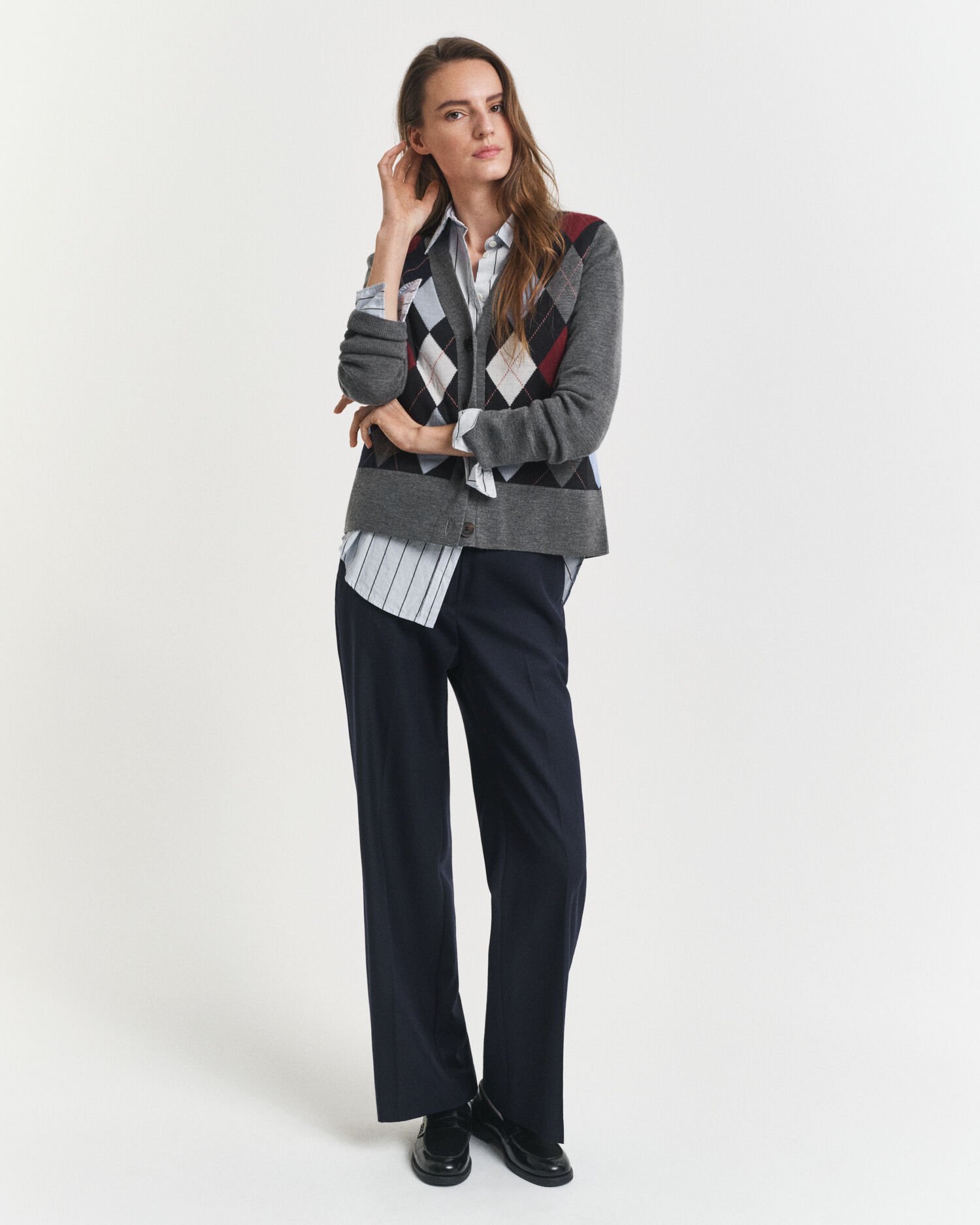 Argyle V-Neck Strickjacke