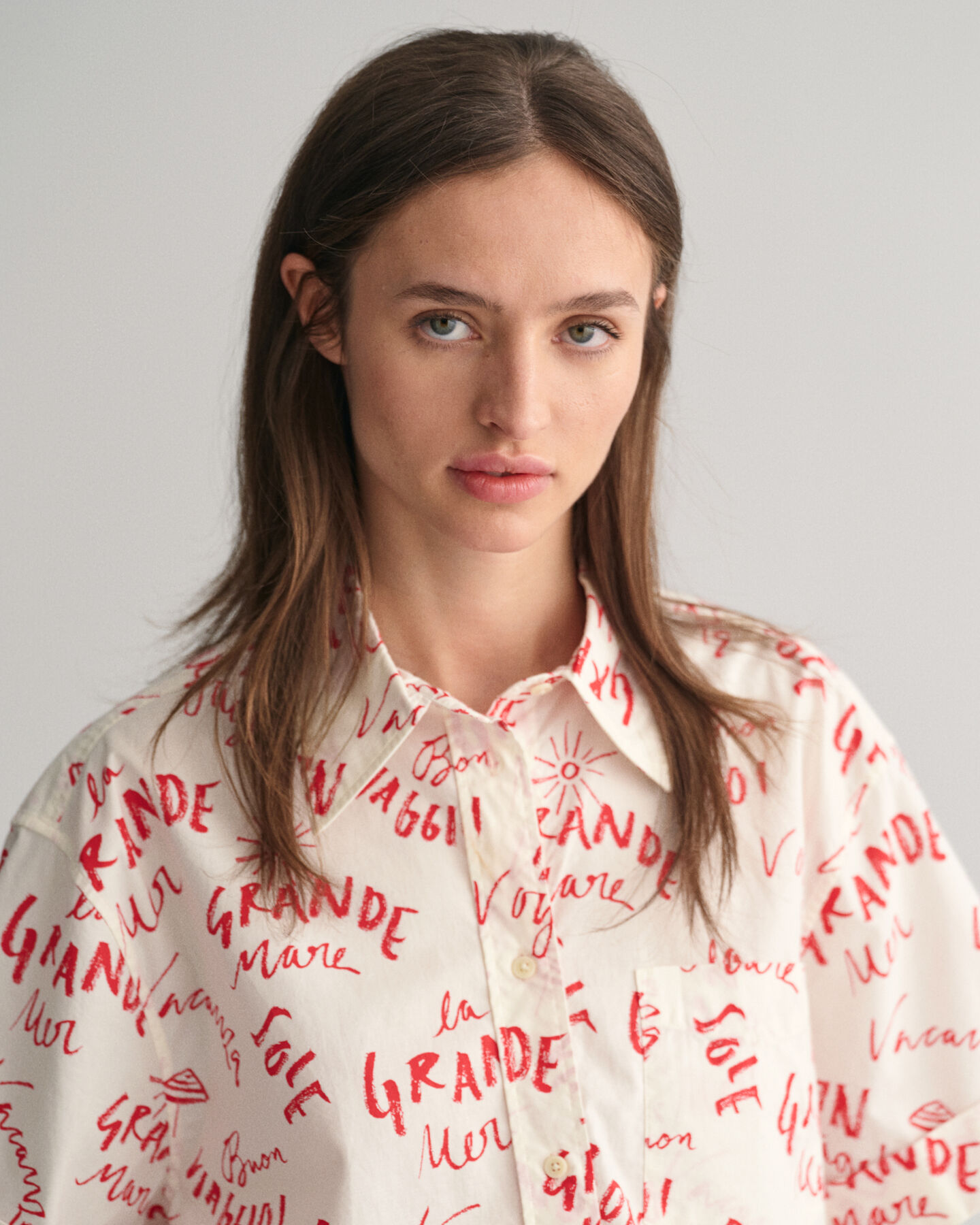 Relaxed Fit Kurzarmbluse mit Text-Print