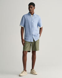 Regular Fit Leinen Kurzarmhemd im Hahnentrittmuster